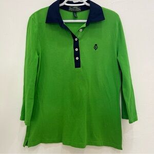 Lauren Ralph Lauren Women’s Shirt Size L Green Cotton 3/4 Sleeves Sport